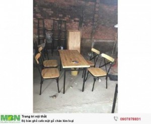 Bộ bàn ghế cafe mặt gỗ chân kim loại