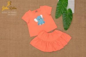 Bộ bé gái in voi - váy xòe xinh xắn màu xanh thiên thanh!