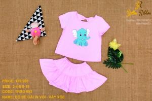 Bộ bé gái in voi - váy xòe xinh xắn màu xanh thiên thanh!