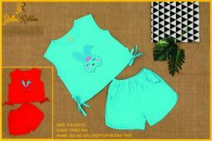 BỘ CROPTOP BÉ GÁI IN ĐẦU THỎ MÀU CAM
