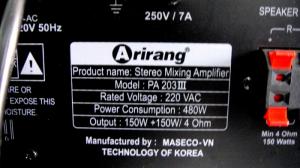 Arirang PA 203III công suất 300W, chính hãng Arirang