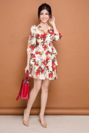 Đầm hoa tay lỡ 3 tầng (DX6495)