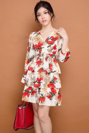 Đầm hoa tay lỡ 3 tầng (DX6495)