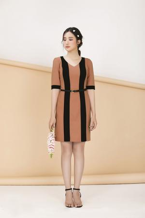 Đầm công sở tay lỡ phối màu (DB2256)