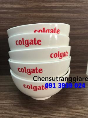 Chén sứ trắng rẻ làm quà tặng tết, chén sứ trắng in logo colgate
