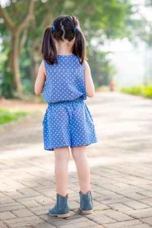 Jum sọt xanh jean chấm bi lớn cho bé gái HIKARI-4