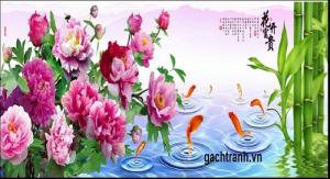 Tranh phong cảnh 3d- cá chép hoa mẫu đơn