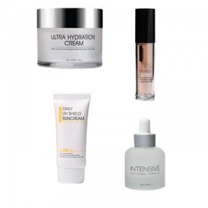 Bộ 4 Kem nền che khuyết điểm đa năng, Kem chống nắng, Huyết thanh làm trắng da & Kem giữ ẩm Skinnation 50mlx2+30mlx2