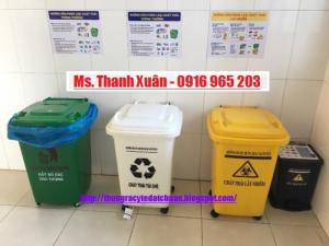 Thùng rác y tế 60 lít màu vàng trắng xanh lá