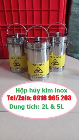 Hộp đựng vật sắc nhọn inox 2 lít, bình hủy kim inox 2 lít, hộp kim tiêm inox 2 lít