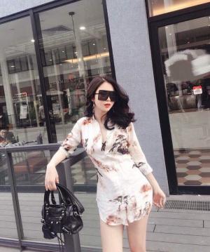 Đầm sơ mi tay dài in phong cảnh (DB2234)