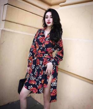 Đầm sơ mi tay dài in hoa hồng (DX6465)