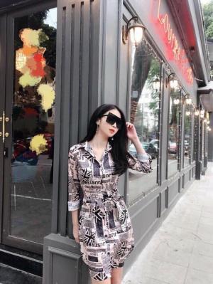 Đầm sơ mi tay dài họa tiết chữ (DB2224)