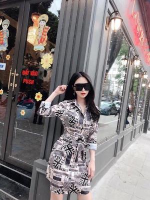 Đầm sơ mi tay dài họa tiết chữ (DB2224)