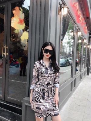 Đầm sơ mi tay dài họa tiết chữ (DB2224)