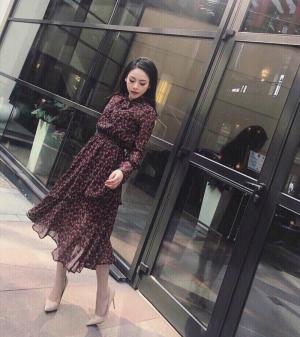 Đầm maxi hoa nhí tay dài thắt nơ (DX6455)