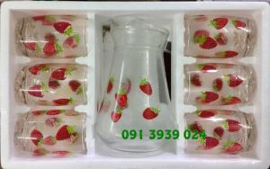Bộ bình ly thủy tinh có hoa văn in logo làm quà tặng tết cho khách hàng