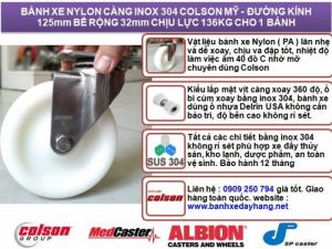 Bánh xe đẩy chuyển hướng càng inox 304 Colson 125 x 32 mm xoay 360