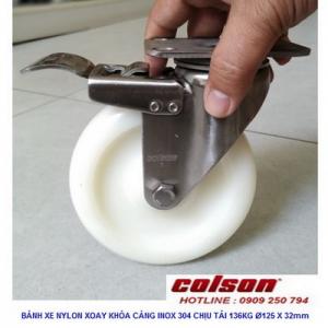 Bánh xe đẩy d125 càng inox 304 có khóa kép Colson Caster Mỹ