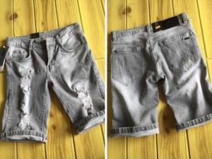 Quần short Jean nam rách xám khói