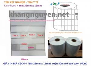 Giấy in mã vạch 4 tem xét nghiệm bệnh viện - tem trắng