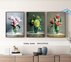Tranh Canvas Bộ 3 lọ hoa siêu rẻ, đẹp
