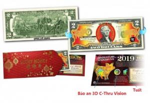 Tiền 2 USD Hình Con Heo Mạ Vàng 2019 Mỹ lì xì tết