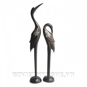 Cặp Tượng Chim Hạc Gỗ Trang Trí - Khảm Xà Cừ - Size Nhỏ - Dài 16cm x Rộng 6cm x Cao 46cm (Kích thước 1 cặp). Giá : 880.000₫