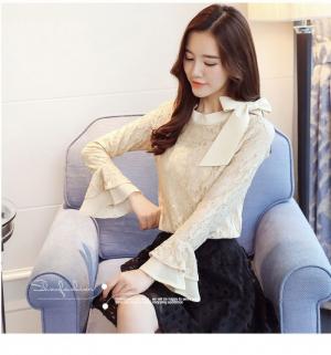 Áo nữ tay dài phối nơ cổ