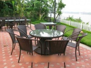 Bộ bàn ghế nhựa giả mây bàn tròn lớn