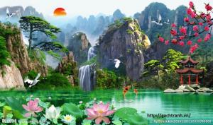 Tranh làng quê 3d - gạch tranh sơn thủy hữu tình