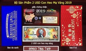 Tiền 2 usd con heo mạ vàng 2019 giá sỉ