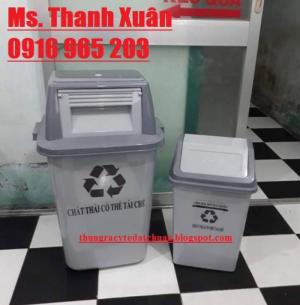 thùng rác y tế 60 lít nắp lật màu trắng