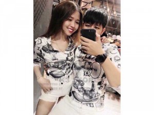Áo sơ mi cẶp họa tiết xe xích lô
