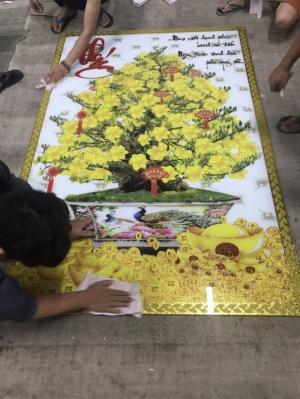 Gạch tranh 3d hoa mai vàng