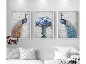 Tranh scanvas nghệ thuật chim công kthuoc 30x60x