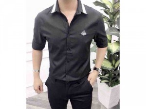 Áo sơ mi nam viền cổ con ong bay 2 màu trắng đen