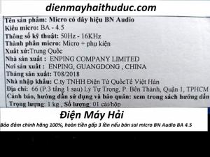 Micro có dây BN AUDIO BA-4.5 chính hãng, Bảo hành 1 năm, giao hàng tận nơi miễn phí.