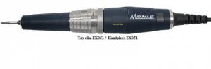 Micromotor system MAXIMA EX
maxima ex
BỘ ĐIỀU KHIỂN MAXIMA EX
Bộ điều khiển kép
EXP-120 (120V)
EXP-230 (230V) Bộ điều khiển trạm đơn
PS220
bỘ ĐiỀu khiỂn kÉp ps220
– Bộ điều khiển kép loại EX-120/230 với bộ điều khiển hai trạm đầu ra cho phép vận hành trơn tru.
– Kiểm soát mô-men xoắn tốt nhất cho động cơ tự động.
– Tích hợp dòng điện 120V hoặc 230V AC, 50 / 60Hz.
– Điện áp đầu ra: 30V DC.
– Kích thước: 200x180x110 mm
– Trọng lượng: 2,3 kg – Bộ điều khiển loại nhỏ gọn với tiếng bíp và công tắc ngắt mạch khí quá tải.
– Điều khiển bằng tay hoặc bằng chân.
– Sự độc đáo của PS220 là công tắc chọn điện áp cho phép hoạt động ở một trong hai 110v hoặc 220v, 50/60Hz.
– Điện áp đầu ra: 30V DC.
– Kích thước: 110 (w) x148 (d) x96 mm (h)
– Trọng lượng: 1,6 kg
ĐỘNG CƠ MAXIMA EX / MAXIMA EX Motors
Có sẵn 6 loại động cơ phù hợp với ứng dụng và yêu cầu khác nhau của mỗi khách hàng. Loại tiêu chuẩn, Loại công suất cao và Loại tốc độ cao.
STT Part number Tốc độ quay Mo-men đầu ra
1 EX05 2,000 ~ 55,000 rpm 3.6 N.cm
2 EX12 1,000 ~ 20,000 rpm 6.4 N.cm
3 EX13 1,000 ~ 35,000 rpm 5.4 N.cm
4 EX20 1,000 ~ 8,000 rpm 9.8 N.cm
5 EX21 1,000 ~ 15,000 rpm 8.8 N.cm
6 EX23 1,000 ~ 30,000 rpm 6.8 N.cm
TAY CẦM THẲNG MAXIMA EX / MAXIMA EX Rotary Handpieces
Tay cầm EX051
Rotary Handpieces EX051 Tay cầm EX121
Rotary Handpieces EX121 Tay cầm EX131
Rotary Handpieces EX131
ex051 ex121 ex131
– Tay cầm cấu tạo bởi hai bộ phận
– Tốc độ quay: 55.000 v/p
(tốc độ quay lớn)
– Điện áp đầu vào định mức: 0-30V.DC
– Mô-men xoắn cực đại: 3,6 N.cm
– Trọng lượng: 190 g
– Đầu kẹp: 2.35 mm, 3.0 mm
– Đầu kẹp đặc biệt: 3.175 mm – Tay cầm cấu tạo bởi hai bộ phận
– Tốc độ quay: 20.000 v/p
(momen lớn)
– Điện áp đầu vào định mức: 0-30V.DC
– Mô-men xoắn cực đại: 6.4 N.cm
– Trọng lượng: 220 g
– Đầu kẹp: 2.35 mm, 3.0 mm
– Đầu kẹp đặc biệt: 3.175 mm – Tay cầm cấu tạo bởi hai bộ phận
– Tốc độ quay nhanh: 35.000 v/p
– Điện áp đầu vào định mức: 0-30V.DC
– Mô-men xoắn cực đại: 5,4 N.cm
– Trọng lượng: 220 g
– Đầu kẹp: 2.35 mm, 3.0 mm
– Đầu kẹp đặc biệt: 3.175 mm
Tay cầm EX201
Rotary Handpieces EX201 Tay cầm EX211
Rotary Handpieces EX211 Tay cầm EX231
Rotary Handpieces EX231
ex201 ex211 ex231
– Tay cầm cấu tạo bởi hai bộ phận
– Tốc độ quay: 8.000 v/p
(siêu momen xoắn)
– Điện áp đầu vào định mức: 0-30V.DC
– Mô-men xoắn cực đại: 9,8 N.cm
– Trọng lượng: 276 g
– Đầu kẹp: 2.35 mm, 3.0 mm
– Đầu kẹp đặc biệt: 3.175 mm – Tay cầm cấu tạo bởi hai bộ phận
– Tốc độ quay: 15.000 v/p
(momen lớn)
– Điện áp đầu vào định mức: 0-30V.DC
– Mô-men xoắn cực đại: 8.8 N.cm
– Trọng lượng: 276 g
– Đầu kẹp: 2.35 mm, 3.0 mm
– Đầu kẹp đặc biệt: 3.175 mm – Tay cầm cấu tạo bởi hai bộ phận
– Tốc độ quay nhanh: 30.000 v/p
– Điện áp đầu vào định mức: 0-30V.DC
– Mô-men xoắn cực đại: 6,8 N.cm
– Trọng lượng: 276 g
– Đầu kẹp: 2.35 mm, 3.0 mm
– Đầu kẹp đặc biệt: 3.175 mm
ANGLE ROTARY / SWINGFILE
Tay cầm góc EX217
Angle Rotary EX217 Tay cầm góc EXEX216
Angle Rotary EXEX216 Tay cầm dao động EX208
Swingfile EX208
ex217 ex216 ex208
– Angle Rotary
– Thích hợp để đánh bóng bề mặt tròn và phẳng.
– Tay cầm EX217 bao gồm đầu JS21 và động cơ EX21.
– Động cơ có thể tháo rời EX21 có thể được sử dụng với các đầu khác phù hợp.
– Công suất trục tối đa: 49.0W
– Điện áp đầu vào định mức: 0-30V.DC
– Mô-men xoắn max: 8.8N.cm
– Trọng lượng: 380 g
– Đầu kẹp: 2.35 mm, 3.0 mm
– Đầu kẹp đặc biệt: 3.175 mm – Angle Rotary
– Thích hợp để đánh bóng bề mặt tròn và phẳng.
– Tay cầm EX216 bao gồm đầu JR21 và động cơ EX21.
– Động cơ có thể tháo rời EX21 có thể được sử dụng với các đầu khác phù hợp.
– Công suất trục tối đa: 49.0W
– Điện áp đầu vào định mức: 0-30V.DC
– Mô-men xoắn max: 8.8N.cm
– Trọng lượng: 370 g
– Đầu kẹp: 2.35 mm, 3.0 mm
– Đầu kẹp đặc biệt: 3.175 mm – Swingfile / dao động
– Swingfile EX208 là động cơ dao động ngang có thể lựa chọn tốc độ và hành trình, là lựa chọn hoàn hảo cho việc đánh bóng ở góc và khe sâu.
– Tay cầm EX208 gồm đầu JP11 và động cơ EX20 có thể tháo rời
– Dao động: 8.000 v/p
– Điện áp đầu vào định mức: 0-30V.DC
– Mô-men xoắn max: 9.8N.cm
– Trọng lượng: 316 g
– Kích thước: 2.0 – 4.7 mm
RECIPROFILE / BELT SANDER
Tay cầm RE35
Reciprofile RE35 Tay cầm RE55
Reciprofile RE55 Tay cầm BS33
Belt Sander BS33
re35
re55 bs33
Reciprofile
Tay cầm RE35 và RE55 có trọng lượng nhẹ và thoải mái cầm tay để đánh bóng liên tục. Cả hai mô hình đều có thể điều chỉnh hành trình và đầu nối có thể xoay 360 độ. Belt Sander / động cơ đánh bóng bằng đai BS33
– BS33 hích hợp để gỡ lỗi, loại bỏ các dấu EDM (gia công điện) và công cụ máy, chà nhám bề mặt phẳng,cong và các khe hẹp.
– Điện áp định mức: 0-30V.DC
– Tốc độ dây đai: 5 – 12 m/s
– Trọng lượng: 400 g
– Điện áp: 0-30V.DC
– Kích thước dụng cụ: đường kính 2.0 – 6.35 mm.
– Hành trình: 0-6mm
– Tần suất: 420-4.200 strokes/phút
– Trọng lượng: 675 g – Điện áp: 0-30V. DC
– Kích thước dụng cụ: đường kính 2.0 – 6.35 mm.
– Hành trình: 0-2 mm
– Tần suất: 700–7,000 strokes/phút
– Trọng lượng: 675 g
Liên hệ để được báo giá ưu đãi nhất:
Ms. Hạnh – 0392 857 952 (zalo)
kinhdoanh7.thienan@gmail.com