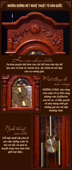 Đồng hồ cây gỗ hương đỏ DH40 kiểu đứng máy nhập Hàn Quốc