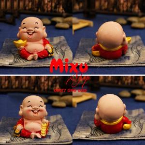 Tượng Chibi Di Lặc, Thần Tài 6cm bằng sứ đặc ruột tráng men bóng