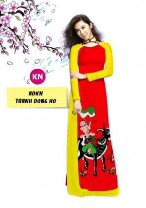 Vải áo dài đẹp in 3D tranh đông hồ