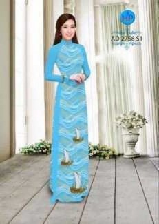 Vải áo dài in hình thuyền và biển AD 2758