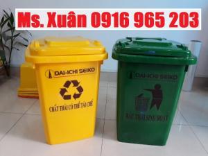 thùng rác màu xanh 60 lít, thùng rác màu vàng 60 lít