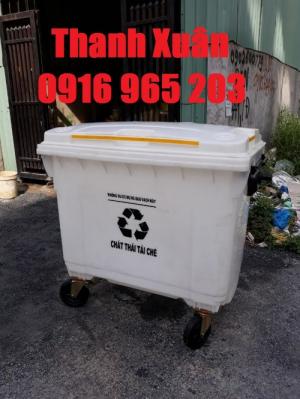 xe rác 660 lít màu trắng nhựa hdpe