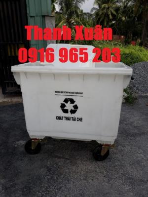 thùng rác 660 lít 4 bánh xe màu trắng nhựa hdpe