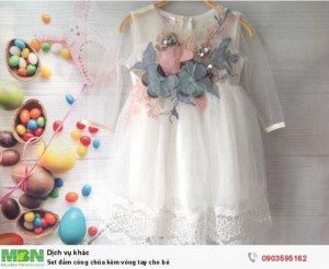 Set đầm công chúa kèm vòng hoa cho bé
