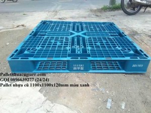 Pallet nhựa cũ 1100x1100x120mm màu xanh - Gọi 0896639277 (24/24)