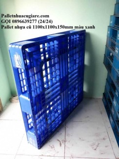 Pallet nhựa cũ 1100x1100x150mm màu xanh dương - Gọi 0896639277 (24/24)