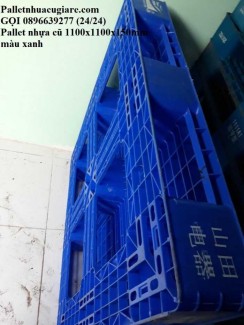 Pallet nhựa cũ 1100x1100x150mm màu xanh dương - Gọi 0896639277 (24/24)